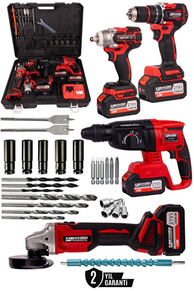 LUNAX Kimmeer Plus 4'lü Set Şarjlı Delici Kırıcı Hilti 2-26 - 125mm Şarjlı Taşlama - 450nm Şarjlı Somun