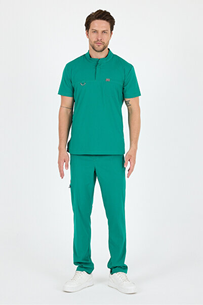 MAZEY UNİFORM زي طبي أخضر من الليكرا بياقة مستقيمة، زي موحد للممرضات والأطباء...