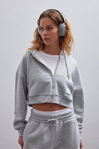 bases. Grimelanj İçi Polarlı Fermuarlı Crop Sweatshirt