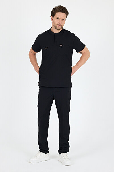 MAZEY UNİFORM Siyah Likralı Hakim Yaka, Hemşire ve Doktor üniforma, Viscon Ha...