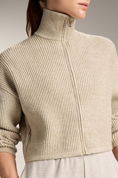 Oysho Dik yaka crop fitilli örgü ceket