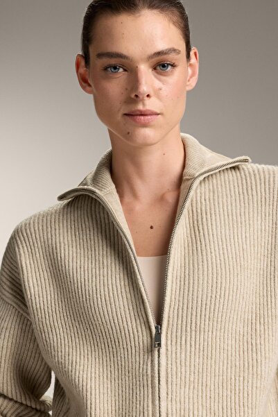 Oysho Dik yaka crop fitilli örgü ceket