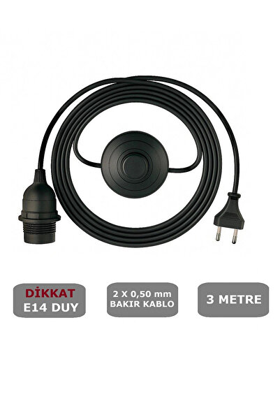 CONANA E14 Duylu 3 Metre Yerpuarlı (AÇ KAPAT ANAHTAR) Fişli Seyyar (2X0,50) (SİYAH)