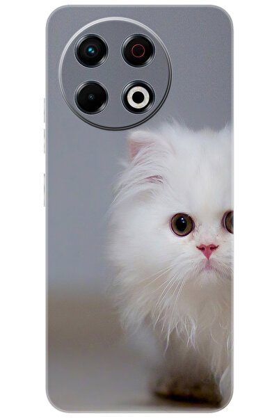 TECNO Spark 30 Pro (KL7) Uyumlu Kılıf Desen Baskılı Silikon Beyaz Kedi STK:13...