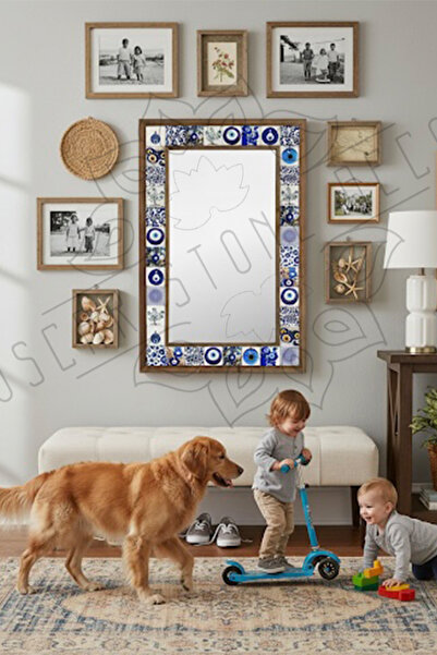 Oscar Stone Decor Masif Çerçeveli Mozaik Taş Ayna 53 Cm X 73 Cm Nazar Boncukl...