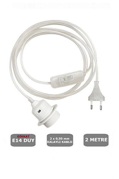 CONANA E14 Beyaz Duylu, 2 Metre Arapuarlı (Aç Kapat Anahtar) (2X0,50) (ŞEFFAF KABLO)