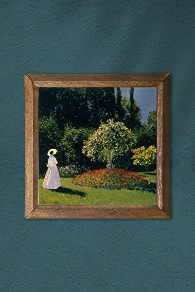 Pinecone Claude Monet Bahçedeki Kadın Ahşap Çerçeveli Taş Duvar Tablosu – 25x25 cm |W1-249|