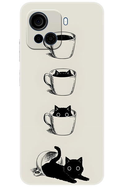 CASPER Via F30 Uyumlu Kılıf Desen Baskılı Silikon Kedi ve Kahve Çizimi STK:707 CP-DsQ27PM