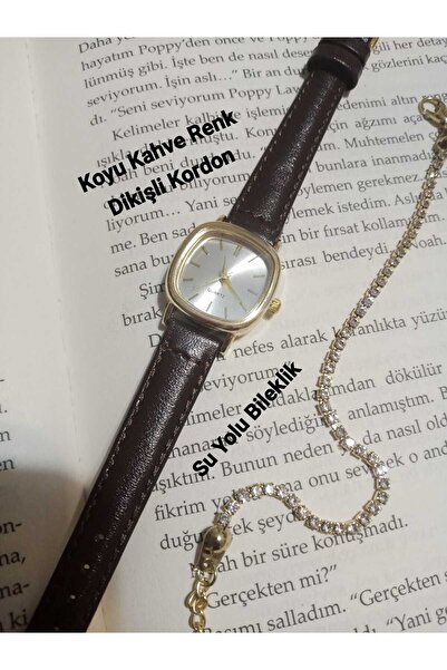 QUARTZ ساعة يد نسائية كلاسيكية من الجلد الأصلي بتصميم عتيق، هيكل ذهبي، سوار ي...