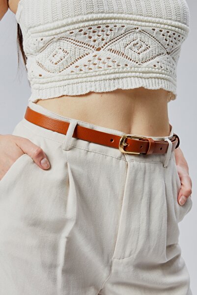 derikem 100% Genuine Leather Stylish Yellow Buckle Women's Belt