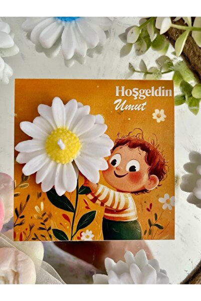 GUGES 10 Adet Özel Tasarlanmış Kart Ve Papatya Mum. Bebek Doğum, Babyshower, ...