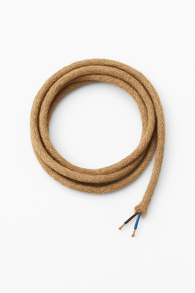 CONANA Dekoratif Jüt Hasır Aydınlatma Elektrik Kablosu (2x0,75 TTR) (8mm) 1 Metre