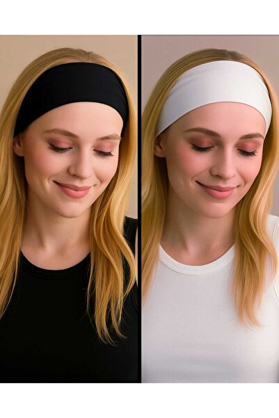 invictus design Kadın 2'li Esnek Pamuklu Siyah Beyaz Bandana