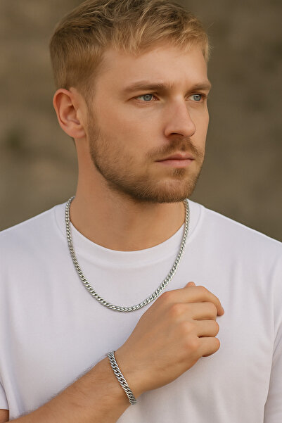 MEKKANMODA Fıgaro Model Yassı Erkek Çelik Kolye Zincir