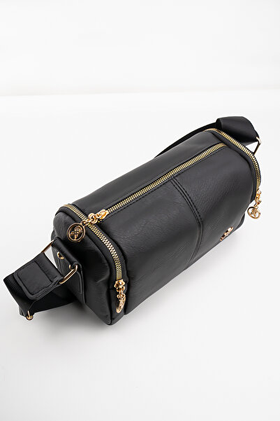 Cochines Women's Black Leather Cylinder Lined Petli Adjustable Column Strap Cross Shoulder Bag