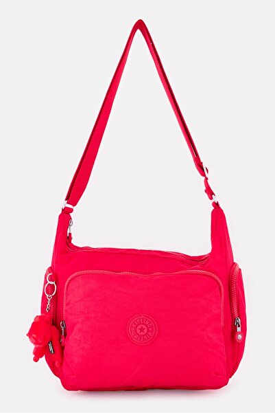 Kipling حقيبة كتف نسائية بشعار العلامة التجارية، وردي غامق