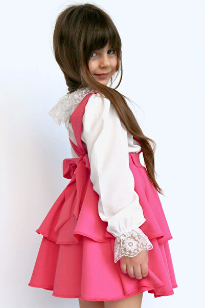 Parla Kids Kız Çocuk Pembe Helen Elbise Jile Dantel Bluz 23 Nisan 29 Ekim Gösteri Kıyafeti Uzun Kollu