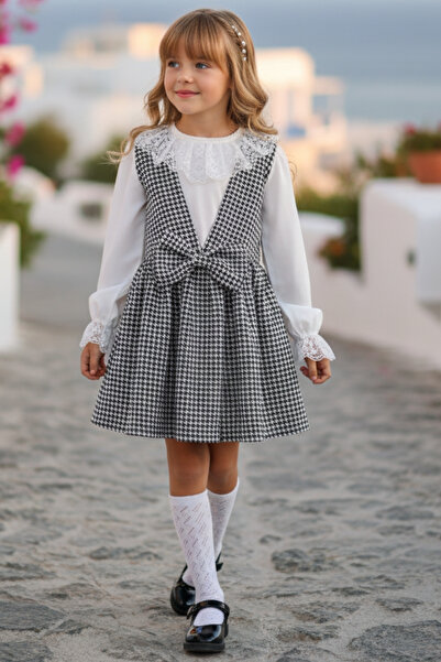 Parla Kids طقم بلوزة مفصلة من الدانتيل الإكرو للفتيات على شكل فيونكة مربعة عل...