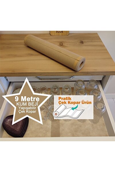 Perisfer Yapışabilir Kum Beji 9mt Çek Kopar Kaymaz-Kaydırmaz Çekmece Dolap Düzenleyici/ Buzdolabı/ Raf Örtüsü
