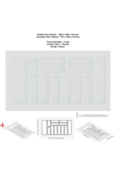 KOÇSAN Drawer Inside Cutlery Holder, Organizer, Organizer 86 cm X 49 Cm-White