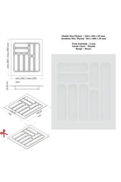 KOÇSAN Drawer Inside Cutlery Holder, Organizer, Organizer 42 cm X 49 Cm-White