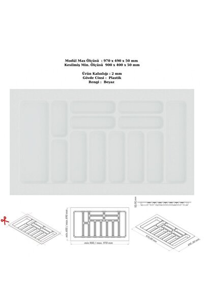 KOÇSAN Drawer Inside Cutlery Holder, Organizer, Organizer 97 cm X 49 Cm-White