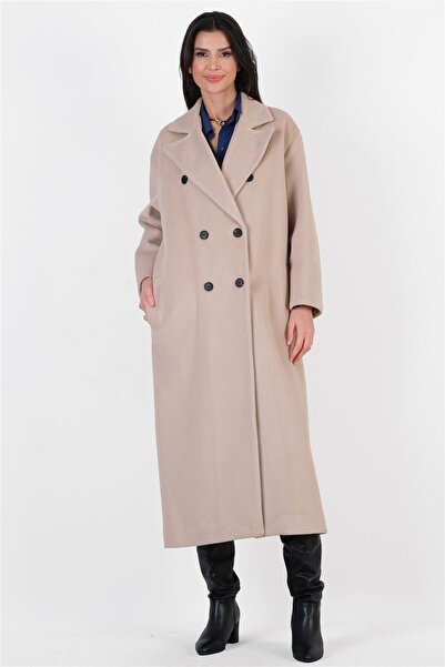 Spazio İsonzo  Geniş Kesim Kruvaze Yaka Kaban BEJ