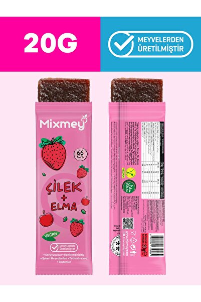 mixmey Çilek Böğürtlen Karma Meyve Barı 24 Adet | Sağlıklı Atıştırmalıklar Vegan, Glutensiz 20gr X 24 Adet