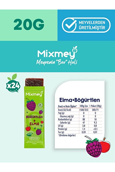 mixmey Böğürtlen Meyve Barı 24 Adet | Sağlıklı Atıştırmalıklar – Vegan, Glutensiz, Koruyucusuz 20gx 24adet