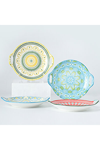 Shuer 4-Piece Hand-Painted Round Plate Ceramic Multicolour 23.5x20x4cm