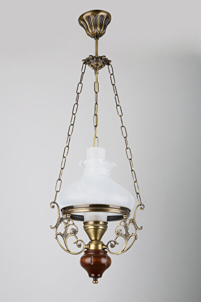 Avize çarşısı Aladdin Klasik Ahşap Eskitme Tekli Camlı Sarkıt Avize