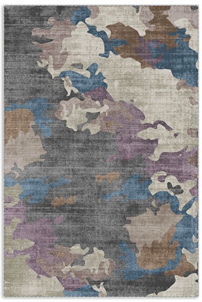 Pastel Home Mavi Mor Gri Abstract Şönil Halı Kilim Yolluk Yıkanabilir Kaymaz ...
