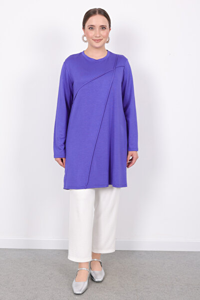 Linvey Günlük Rahat Şık Kadın Penye Yazlık Nervür Dikişli Geniş Kalıp Tunik