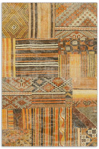 Pastel Home Orange Patchwork Chenille Carpet Rug Runner Non-Slip Washable Fri...