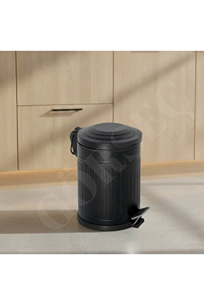 GörSeç 12 Liter Black Vintage Pedal Dustbin Kitchen Dustbin Bathroom Dustbin Shock Absorber Slow Lid