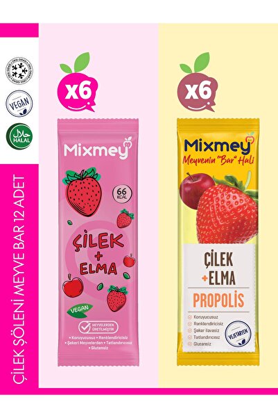 mixmey Çilek Şöleni Meyve Barı – 12 Adet | Sağlıklı Atıştırmalıklar – Glutens...