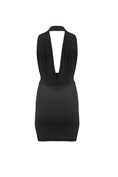 La Sarta Morella Women's - Rose Detailed Black Dress, Chest and Back Low-cut