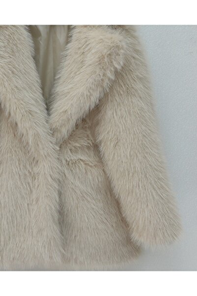 Modamorfo Lined Single Button Fur Jacket - Stone