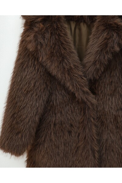 Modamorfo Lined Single Button Fur Jacket - Brown