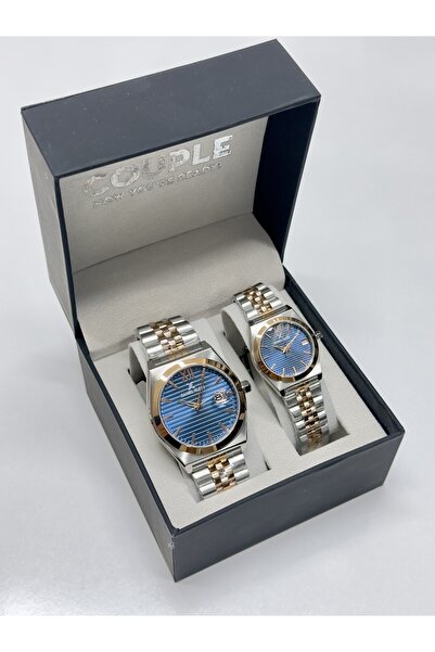 Daniel Klein Couple Lover Navy Blue Dial Rose White Steel Band 30 Mt Water Resistant Men & Wrist Watch