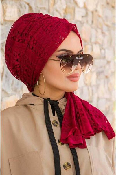 Aişe tesettür بورجوندي الدانتيل مشبك بونيه