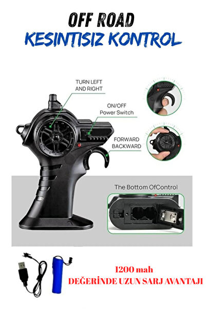 kosetoys Uzaktan Kumandalı Araba Mavi Full Fonksiyon Şarjlı 22cm Işıklı Drift 4x2 15 Km Hız Yapan