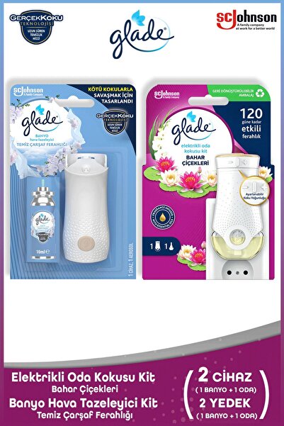Glade Elektrikli Oda Kokusu Kit Bahar Çiçekleri + Banyo Hava Tazeleyici& Yedek Temiz Çarşaf Ferahlığı 10ml