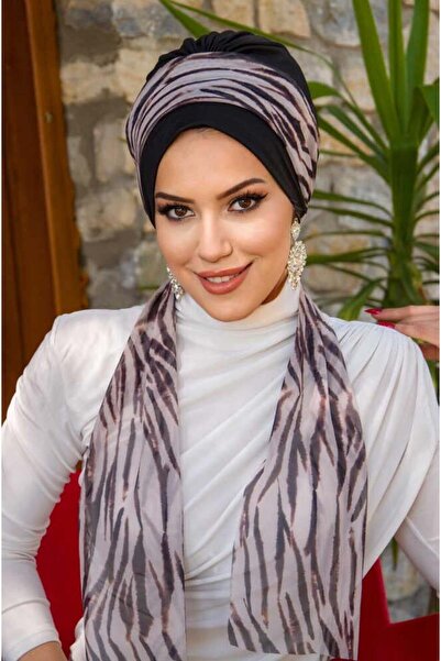 Aişe tesettür Καπό κασκόλ με μοτίβο μαύρης ζέβρας