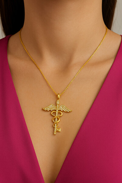 shop Çelik kararma Yapmaz Zirkon Taşlı Şifa Meleği Tıp sembolü Kolye