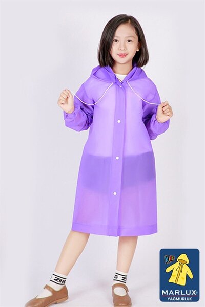 Dream Plus Unisex Children's Purple Waterproof Raincoat 8-12 Years Old