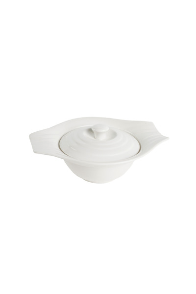 SQUALO Porcelain Bowl with Handle and Lid, Elegant and Modern Design - White 26.6x21.5x10.8 cm