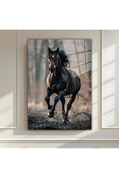 GRAFİVO Sanatsal Çizim Cam Tablo – Koşan At Figürü Premium Görünüm