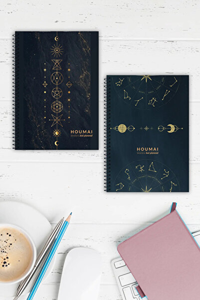 Yıldızistan 2 Pcs A5 Spiral Bound Unlined Notebook 96 Pages Cardboard Cover Black Planet Collection Series