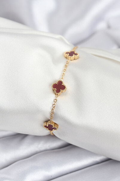 Lisinya 316L Steel Gold Color Burgundy Baby Boy Clover Women's Bracelet -
